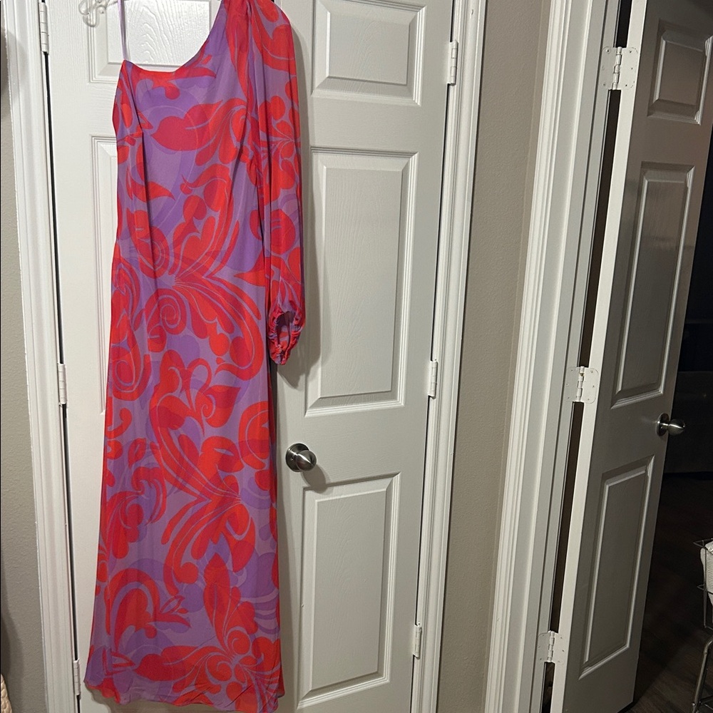 Vibrant One Shoulder Dress in Red and Purple